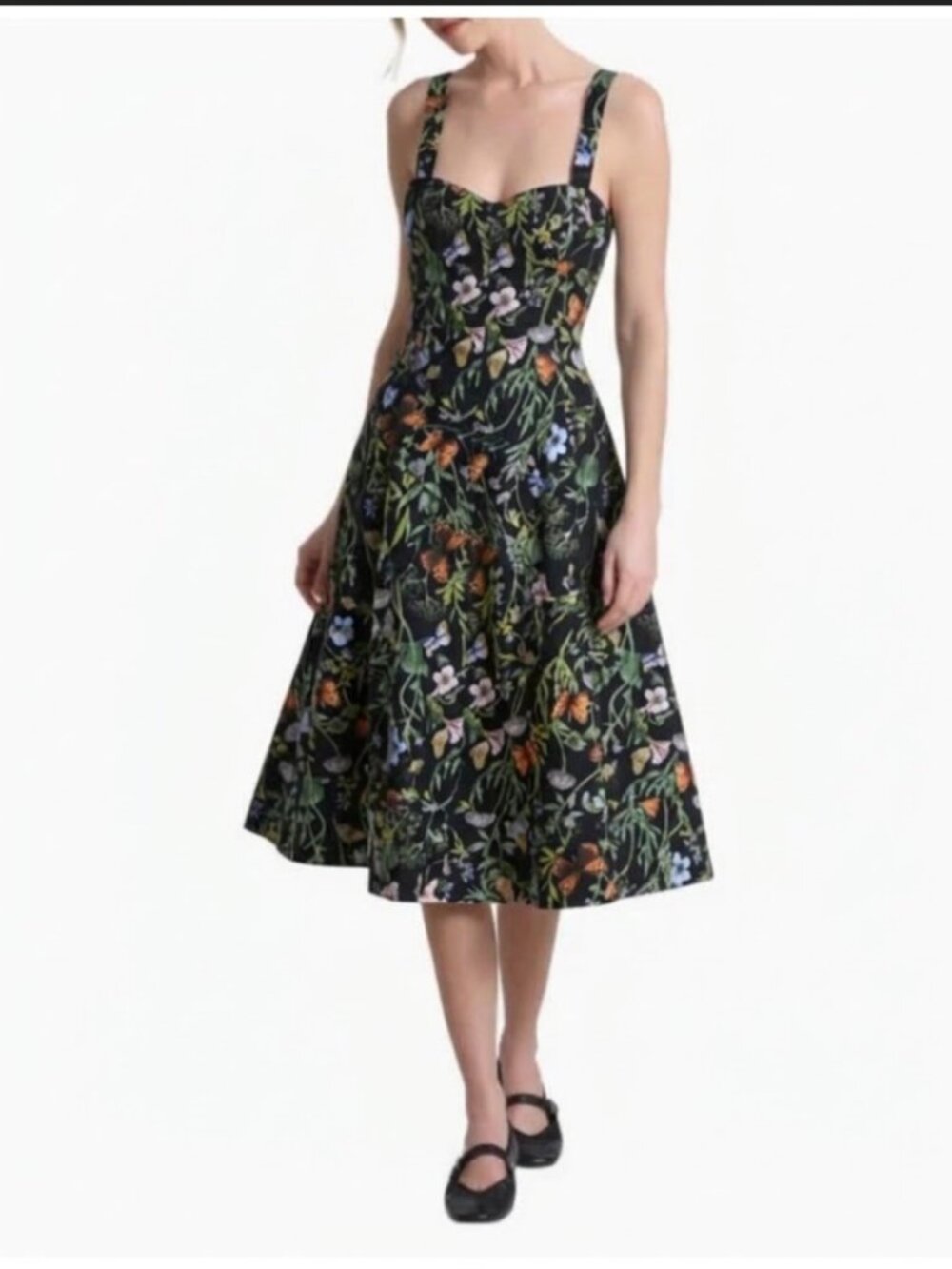 Avec Les Filles Floral Butterfly Print Corset Midi Dress Size 4